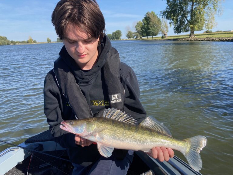 Luc vangt een mooie snoekbaars op de Amer rivier met visgids Fishmeister